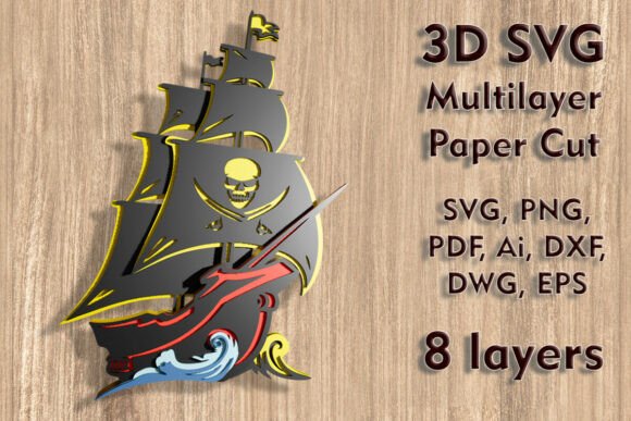 A 3D SVG Ornament: The Pirate Ship Paper Cut