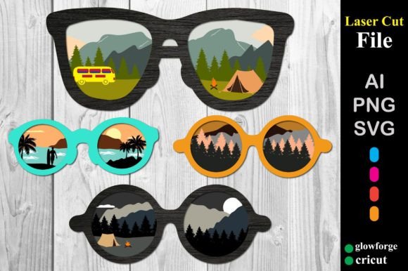 Camping Glasses Forest Nature Bundle: 3D SVG Shapes for Creators