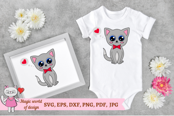 Cute Gray Kitten Graphics for Crafts & Local Brand Identity