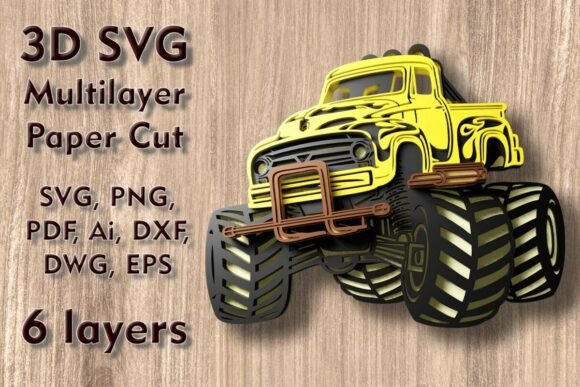 Monster Truck 3D SVG Files for Dynamic Shadow Box Art